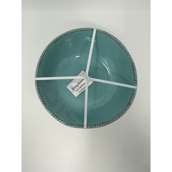 Tommy Bahama Melamine 9" Dinner Salad Pasta Bowls Turquoise Nautical Rope NEW - Picture 1 of 3